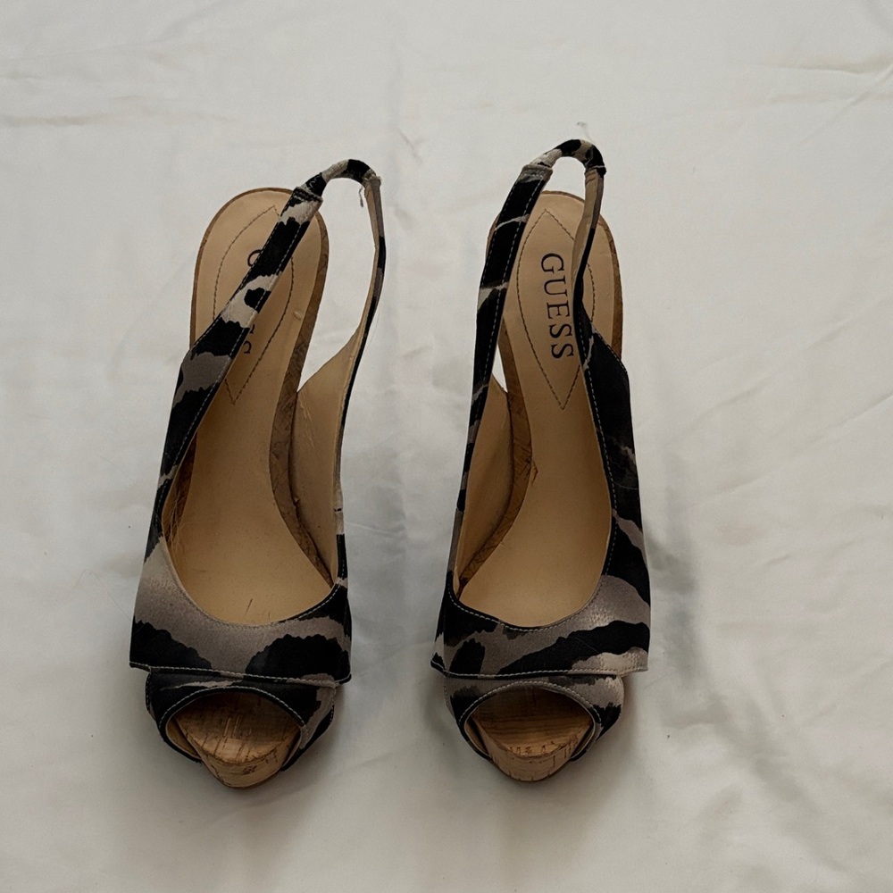 Guess Black and Tan Slingback Heels